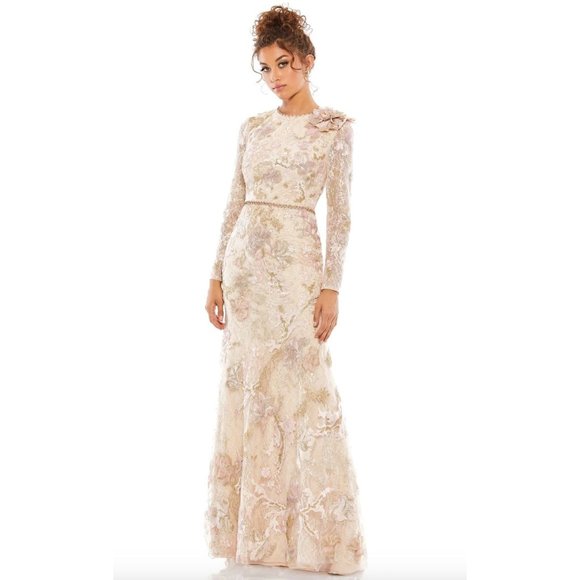 MAC DUGGAL Floral Embroidered Lace Trumpet Gown Size 18 Maxi Dress